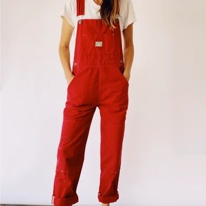 SOLD Hey Gang red knee patch overalls